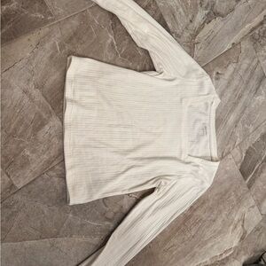 Old Navy Cream Ribbed Long Sleeve Square Neck Top